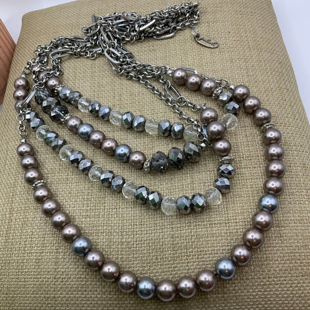 Julies B Multi Strands Gray AB Iridescent Beaded Silver Necklace